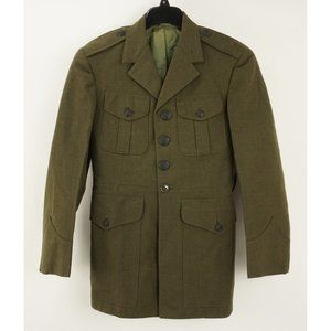 Vintage 1960's Naval Sailor Coat 34S Green Twill Canvas Wool Heavy Military